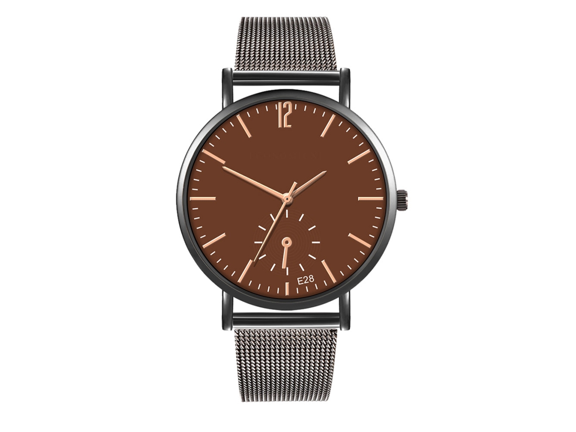Reloj De Pulsera Para Parejas, Estilo Casual Y Moderno, Correa De Malla, Movimiento De Cuarzo, Marrón/negro.