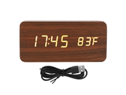 Reloj Digital Led Madera Con Alarma Y Display De Temp Y Humedad Para Dormitorio Oficina