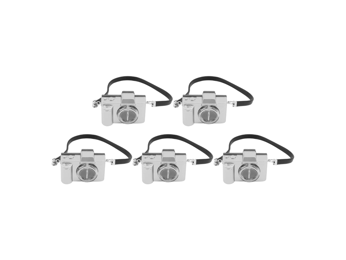 5 Peças Mini Câmeras Digitais Retrô De Plástico Com Bateria Integrada Para Casa De Bonecas Prata