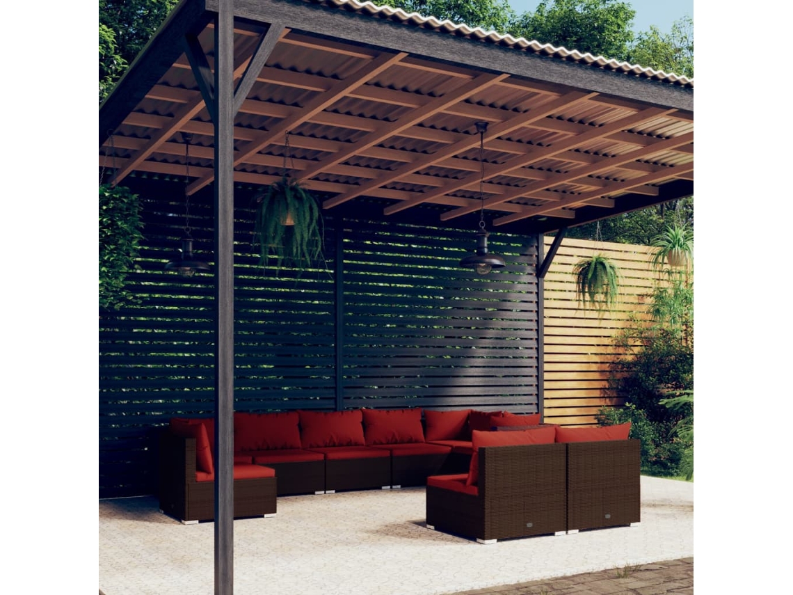 Conjunto de jardín de 9 piezas con cojines de mimbre marrón de DKD Home Decor