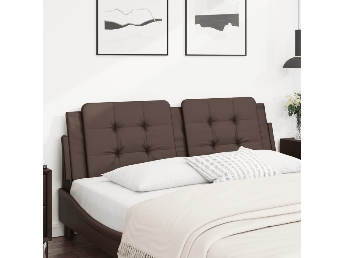 Cabecero De Cama Acolchado Cuero Sintético Marrón 160 Cm