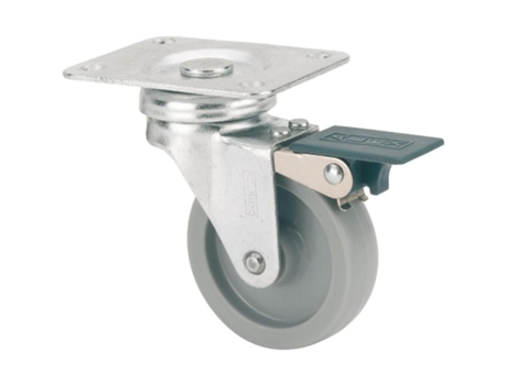 Rueda giratora placa freno 602-060-3 poliamix gris eje liso ALEX