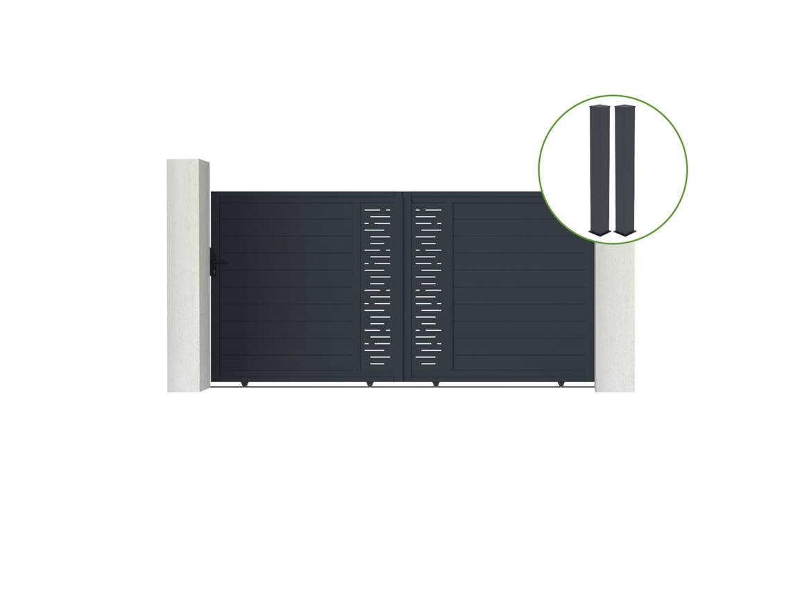 Puerta abatible 3,5m ARLBERG H.180cm aluminio gris 2 postes 20x20cm H.190cm CASANOOV