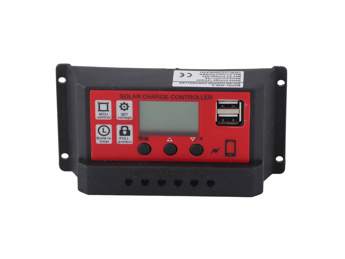 Controlador De Carga Solar Pwm Inteligente Y Ajustable De 12v/24v Y 10a Con Pantalla Lcd Y Salida Usb.