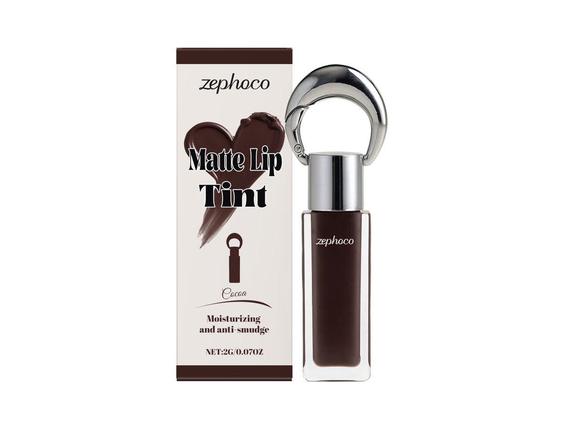 Brillo labial mate sedoso, color cacao.