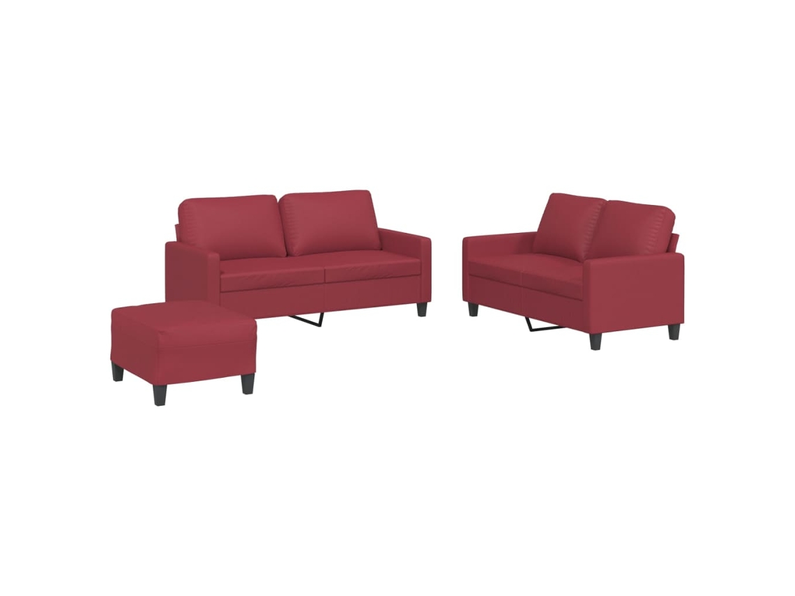 Conjunto 3 Juego de sofás con cojines VIDAXL cuero sintético rojo tinto