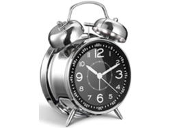 Reloj despertador metálico Yuysan de 10 cm, con doble campana, silencioso, sin tictac, funciona a pilas, ideal para decorar el dormitorio (plateado)