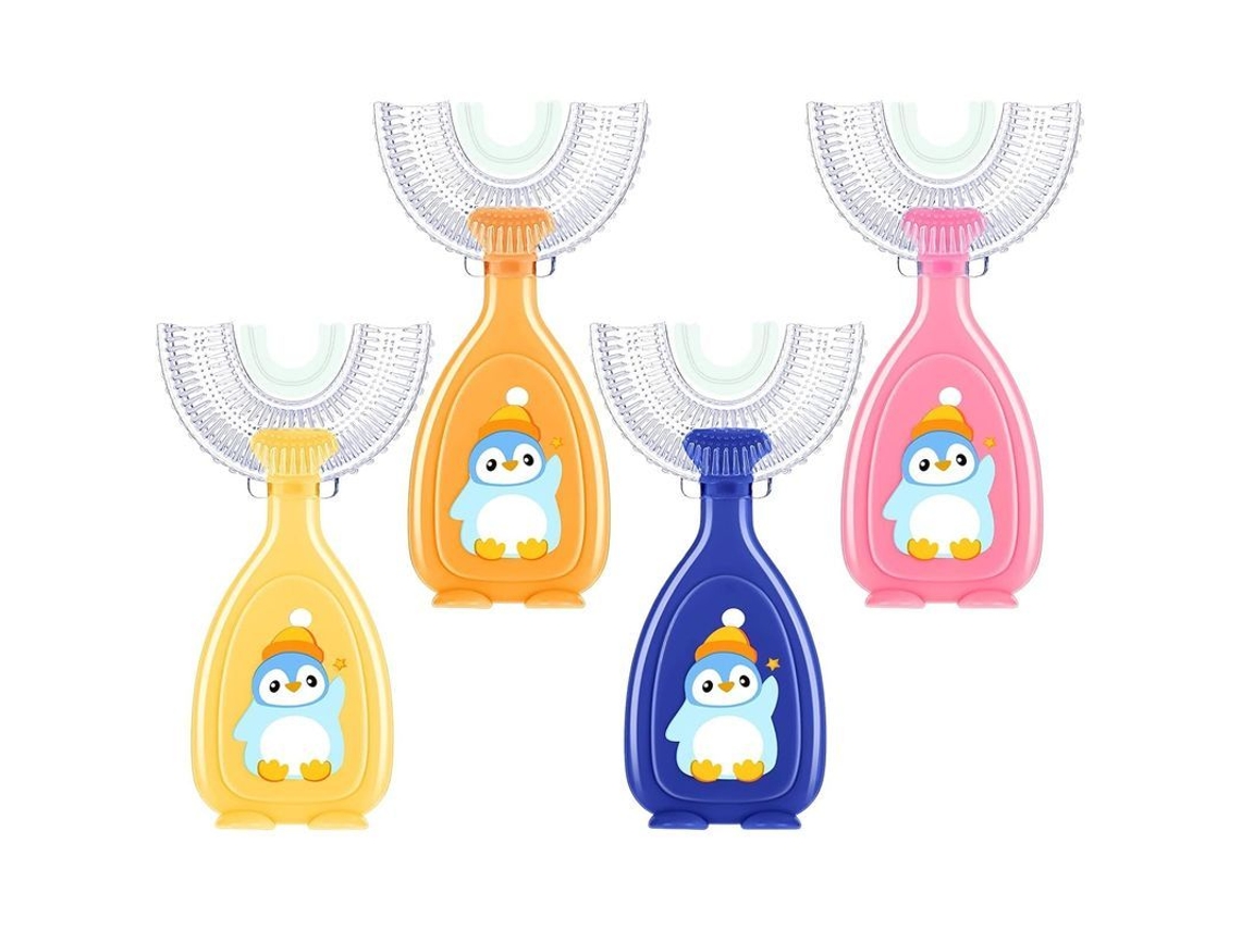 Cepillo De Dientes En Forma De U Para Niños, Manual, 4 Piezas, Blanco, Con Masaje, Limpieza Bucal Completa.