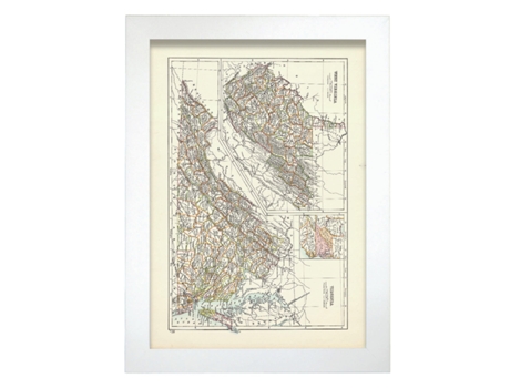 NACNIC Pósters Geográficos En Estilo Vintage. Mapa De Virginia De 1885. Ilustraciones De Antiguos Mapamundis En Tonos Sepia. Tamaño A3, Sin Marco.