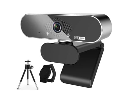 Cámara Web 1080P Cámara Web HD con trípode de micrófono estéreo Gran Angular 110 para transmisión en Vivo Compatible con Skype/Zoom/Youtube Negro B...