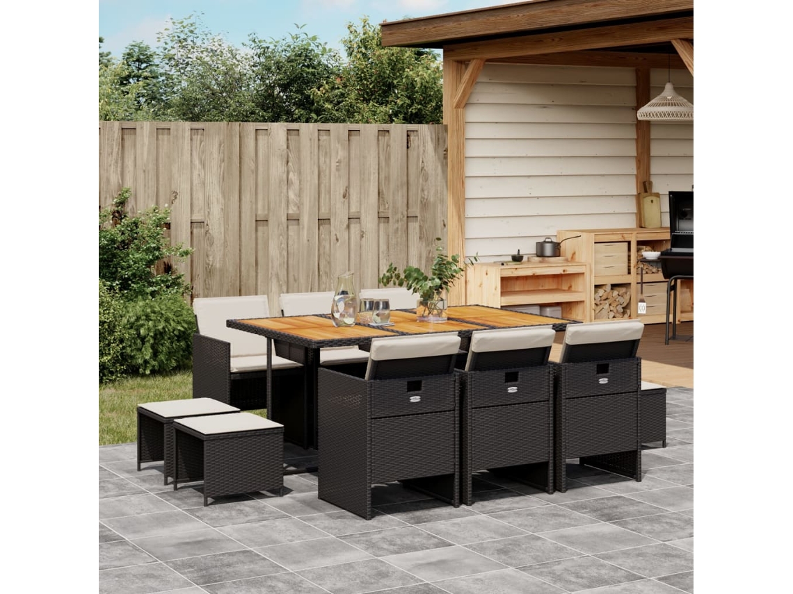 Juego de comedor de jardín de 11 piezas con cojines de mimbre negros de DKD Home Decor