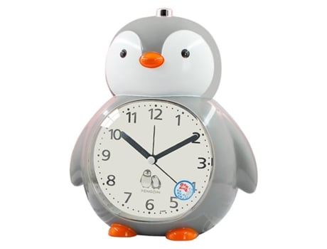Despertador para niños, lindo despertador de pingüino para la habitación de niñas, con luz nocturna/siesta/2 relojes de alarma gris