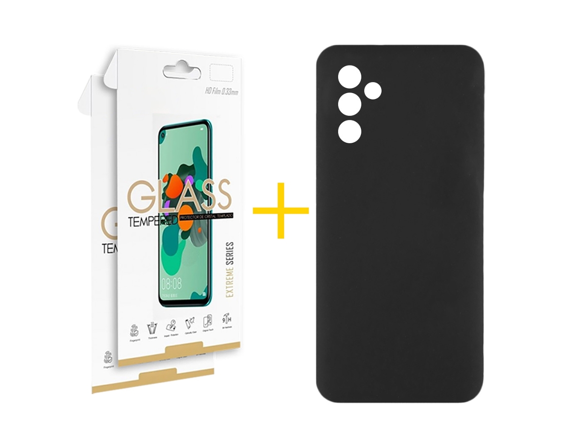 Pack 2 X Película de Vidrio Templado 2.5D + Funda SKYHE para Samsung Galaxy A26 5G Silicona Líquida Negro