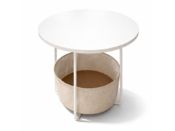 Relaxdays, Mesa Lateral Redonda, Com Cesto De Tecido, 50 X 45 Cm, Mesa De Café Para Sala, Mdf E Metal, Branco-bege