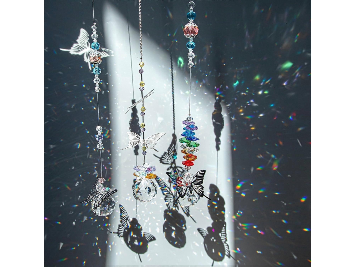 Bola de cristal prisma arcoíris Ne & Dora de 30 mm con forma de mariposa para decorar ventanas (para colgar y adornar) - Regalo