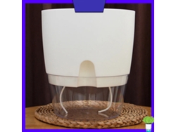 Maceta grande de plástico transparente blanca con autorriego para encimera