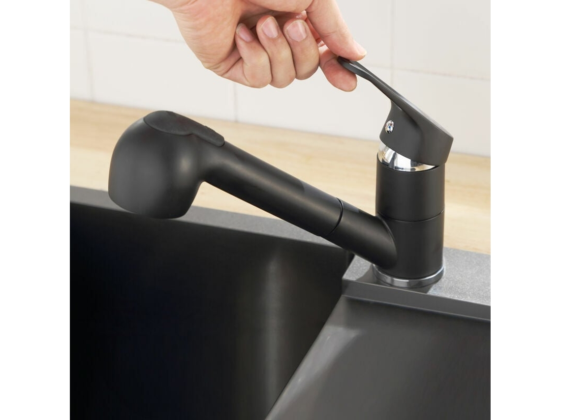 Torneira De Cozinha Com Douche Extraível, 42 Cm, Preta Relavaev
