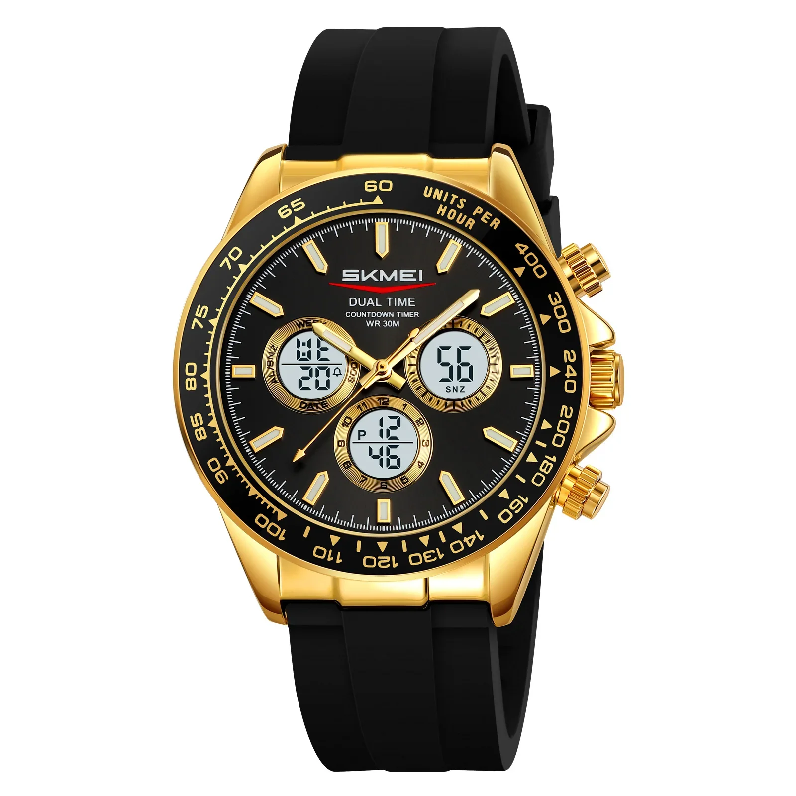 Reloj Electrónico De Cuarzo Con Doble Pantalla (dorado Y Negro), Material De Acero Inoxidable, Resistente Al Agua, Ideal Para Negocios.