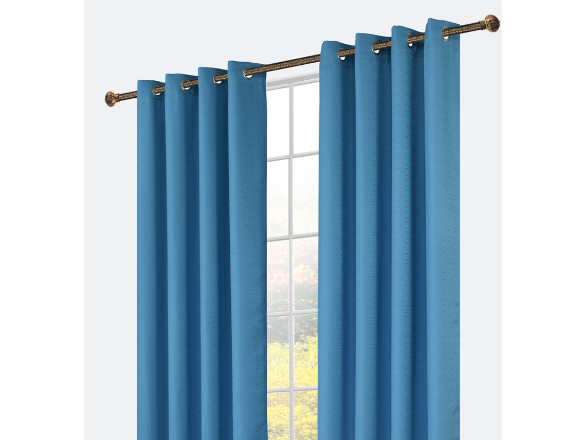 Cortina de lino con motivos cruzados 140 x 260 cm Azul verdoso - Individual