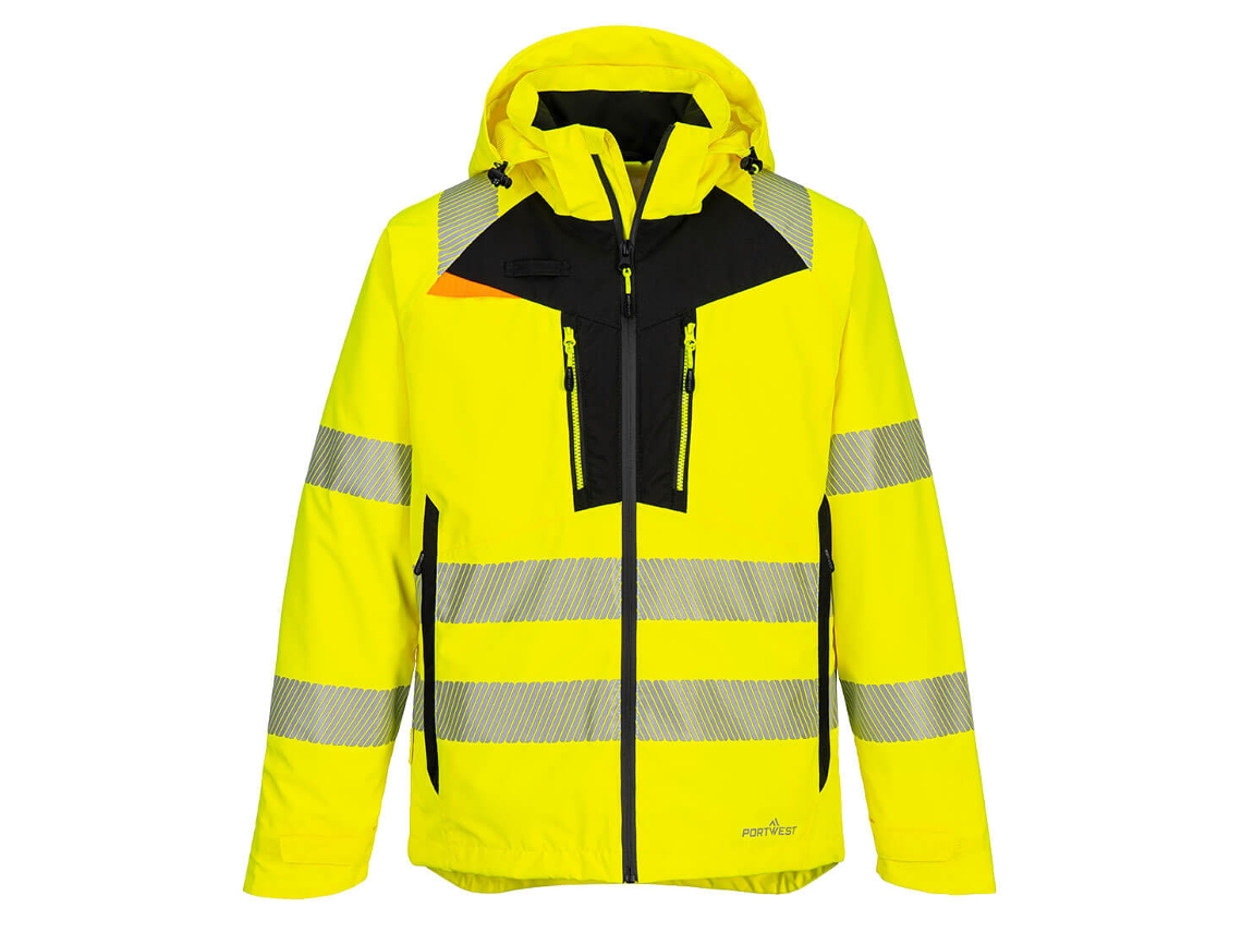 Chaqueta de seguridad impermeable Portwest Dx4 de alta visibilidad, amarilla, talla L