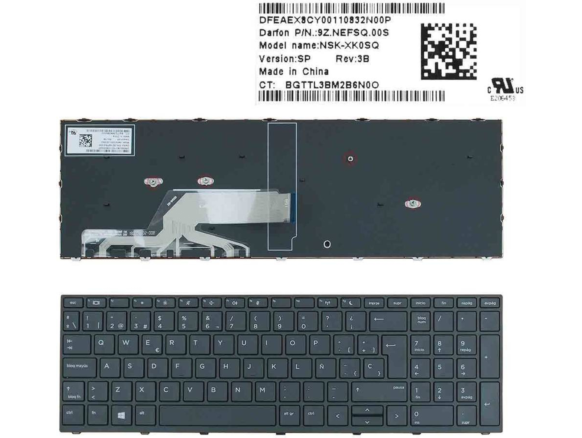 Teclado para Portátil HP Probook 450 G5 455 G5 470 G5 Negro con Marco