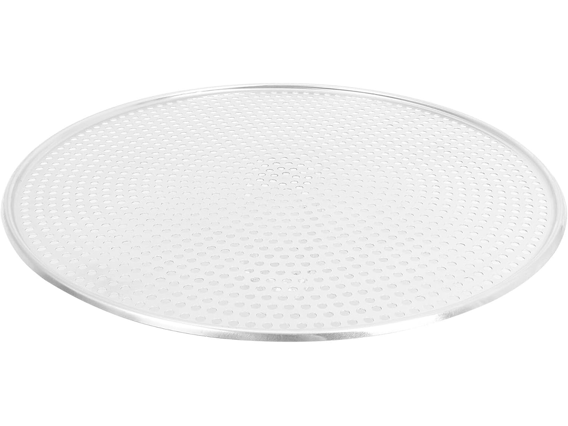 Bandeja Redonda De Aluminio Perforada Para Pizza Con Malla Perforada Para Una Cocción Uniforme Y Ventilada.