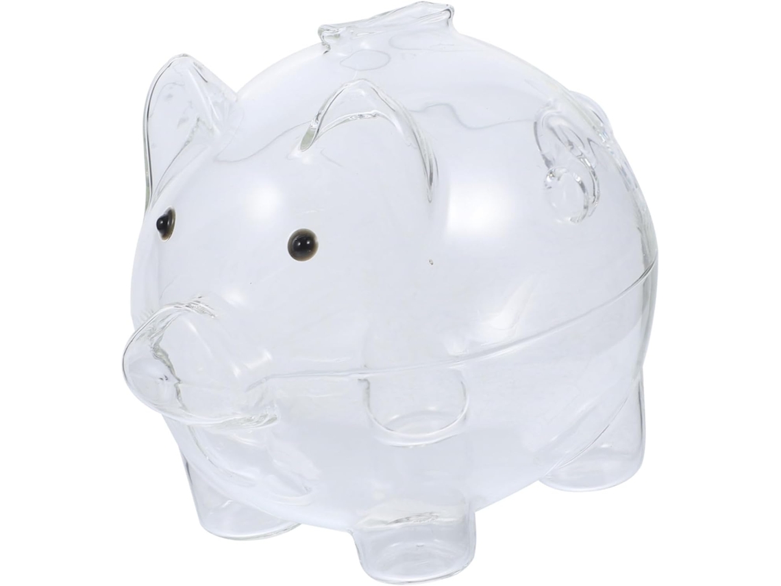 Hucha con forma de cerdito para niños y niñas, de cristal transparente. CHABERLU