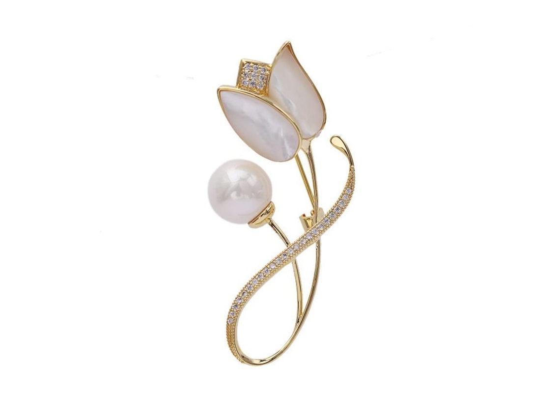 Broche De Flor De Concha De Tulipán, Broche De Solapa Con Cristal Y Perla, Moda Delicada.