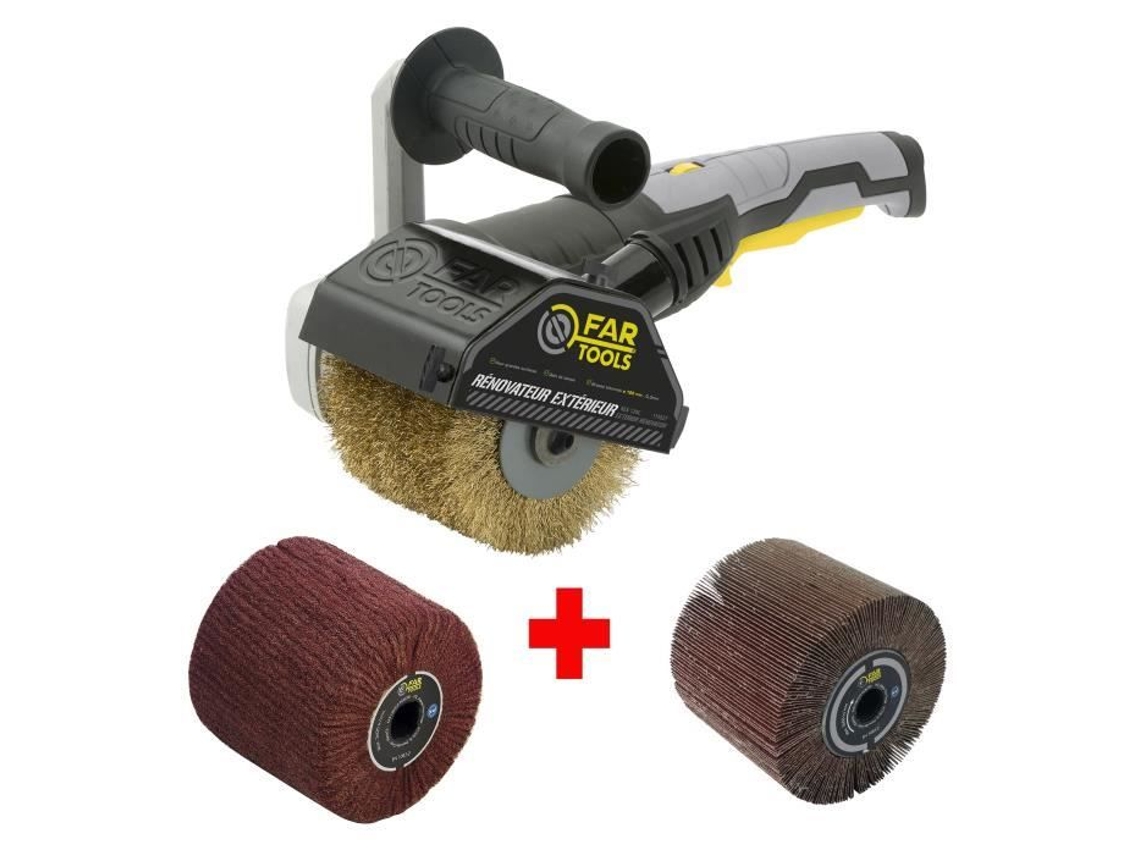 FARTOOLS Pack 615125: Renovator REX120C + escova de aba e escova de fibra sintética - Madeira especial e metal - Superfícies planas