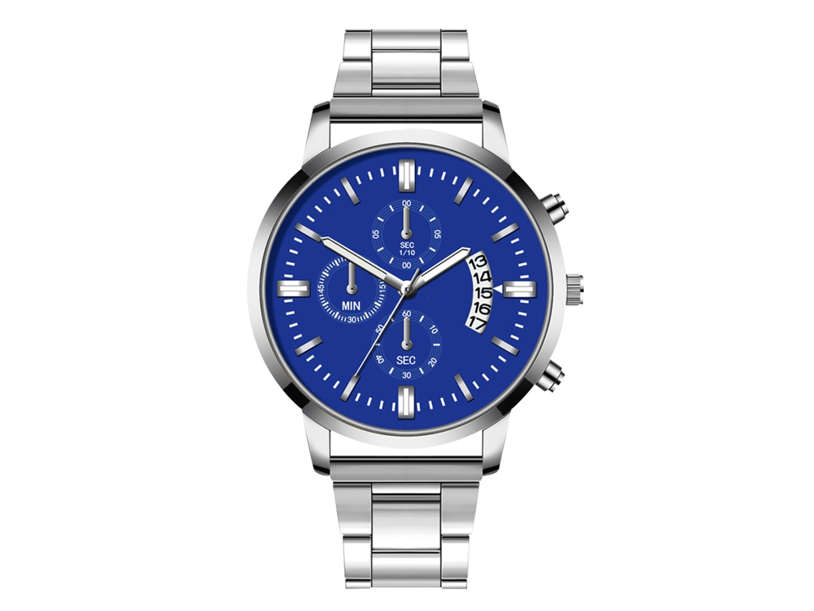 Reloj De Cuarzo Para Hombre Con Calendario Dial Redondo Correa De Acero Plata Azul
