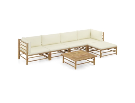 MAISON EXCLUSIVE Set de muebles de jardín 6 piezas bambú y cojines blanco crema