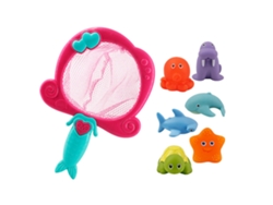 Juguete De Baño Infantil Con Chirriador Y Simpático Animalito: Red De Pesca Roja + 6 Animales.