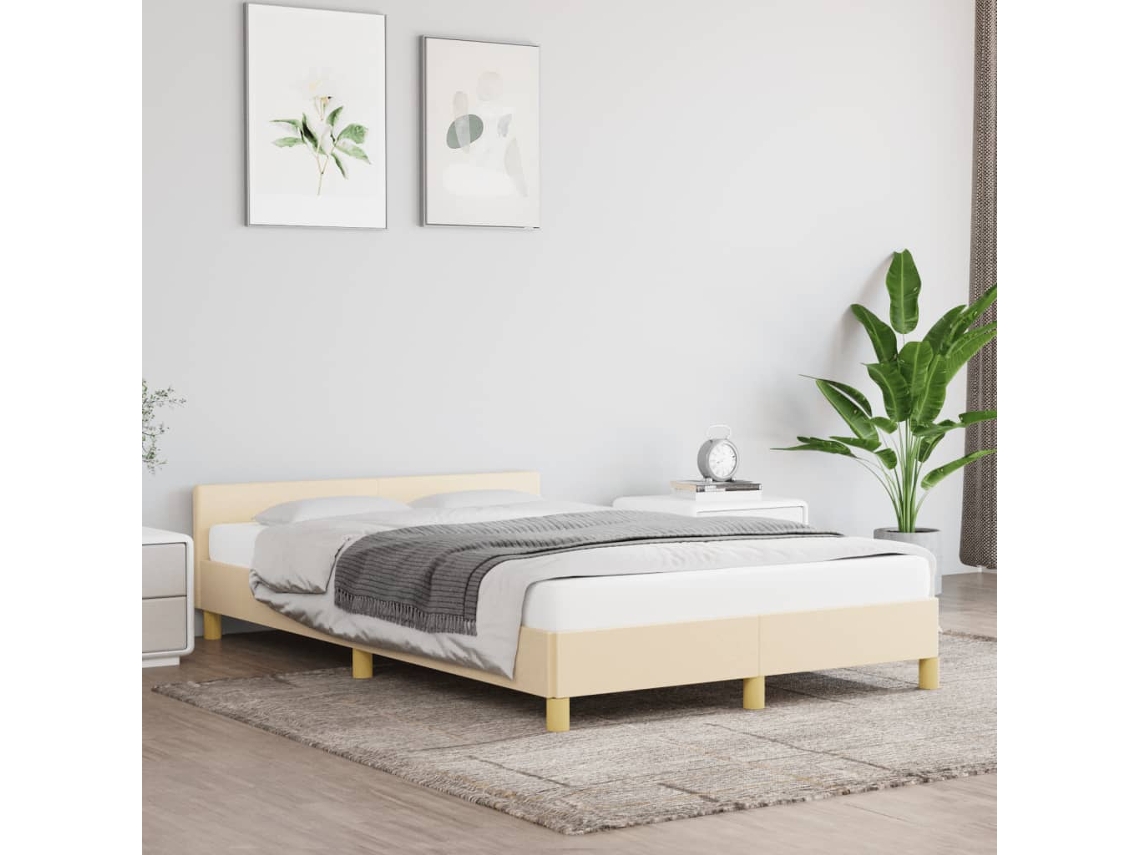 Estructura De Cama Sin Colchón Tela Crema 120x190 Cm
