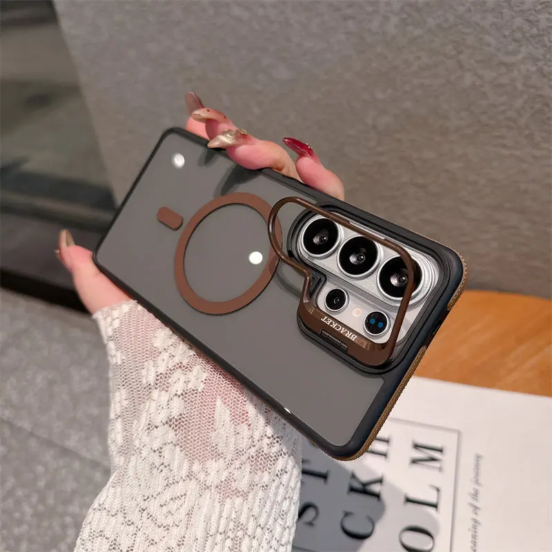 (galaxy S24 Fe Dorado) Funda Transparente Samsung Magsafe Con Soporte Y Marco Magnético