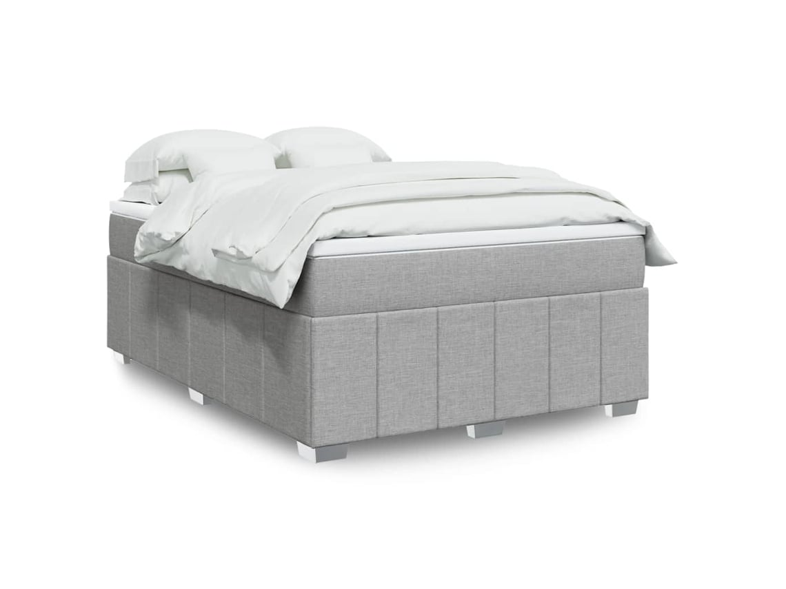 Cama Box Spring Con Colchón Tela Gris Claro 140x190 Cm