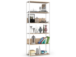 Estantería Loft 80 Cm Akord Metálica Blanca Con 6 Estantes En Roble Sonoma 80x32x191 Cm