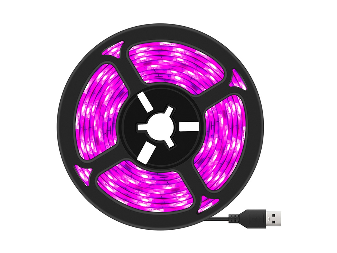 Barra de luz LED para el cultivo de plantas, 3 m, conector USB, espectro completo, luz rosa.