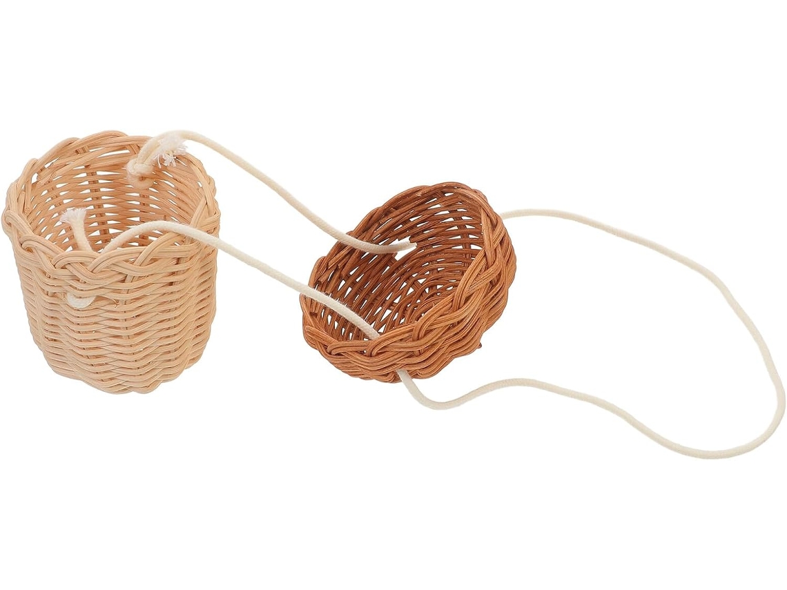 Bolso De Hombro Ciieeo De Ratán Tejido Marrón Con Borlas Para Niños Y Niñas, Portátil.
