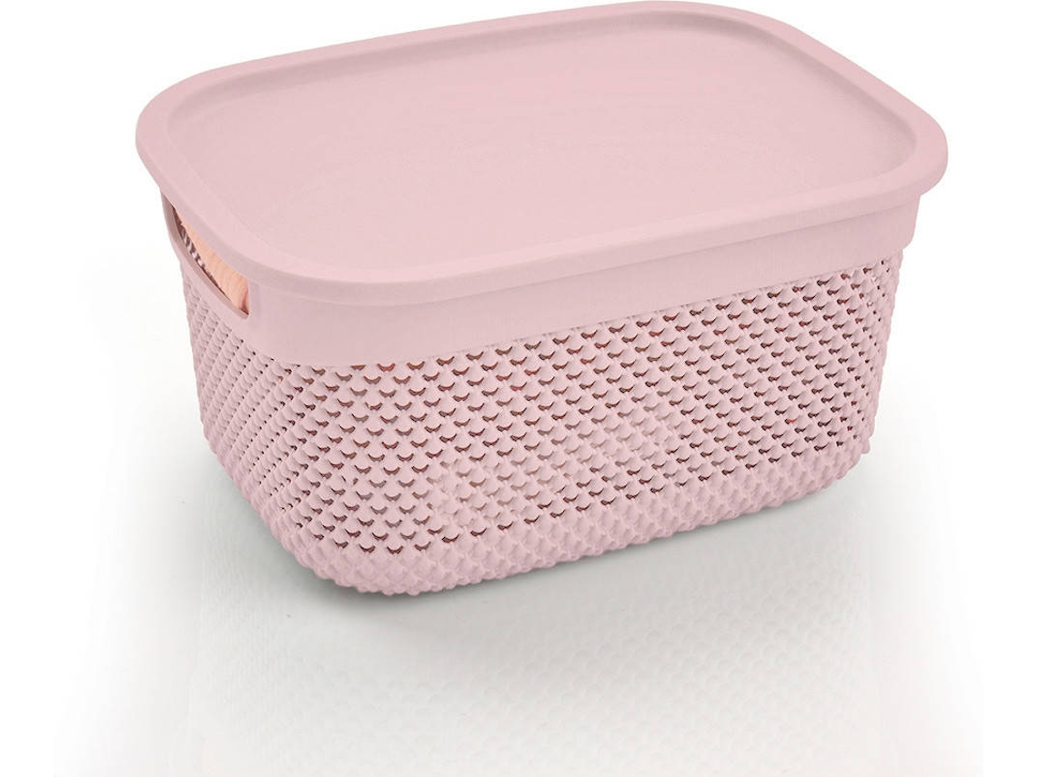 Cesta Mediana Rectangular 7h HOUSE con Tapa Rosa 6,6 Litros