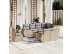 Conjunto de sofá de jardín de 9 piezas con cojines, mimbre sintético beige, Dkd Home Decor