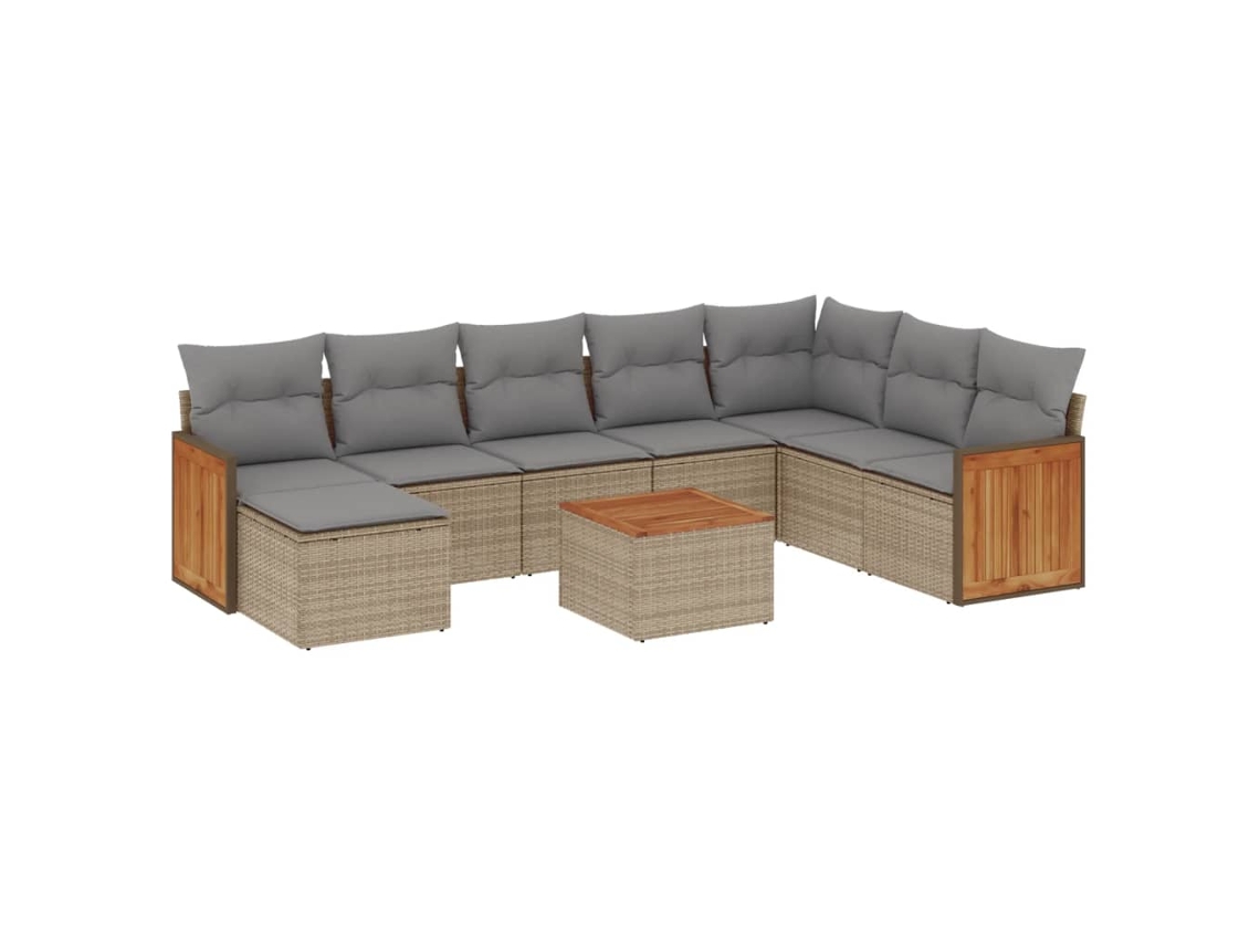 Conjunto 9 de sofás de jardín VIDAXL con cojines ratán sintético beige