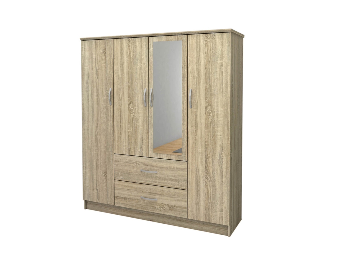 Armario de Dormitorio 4 Puertas DN, con Espejo Sonoma 190x160x50 cm SALDOSYSTOCKS