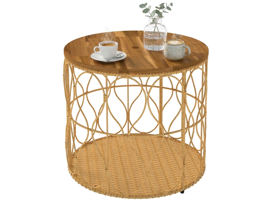 Mesita auxiliar con efecto ratán, madera de acacia, Ø50 cm
