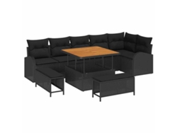 Maison Exclusive - Juego de sofás de jardín de 9 piezas en color negro con cojines