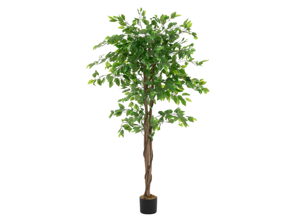 Ficus Artificial Ml-design 150cm Verde Planta De Interior/exterior Con Tronco Natural