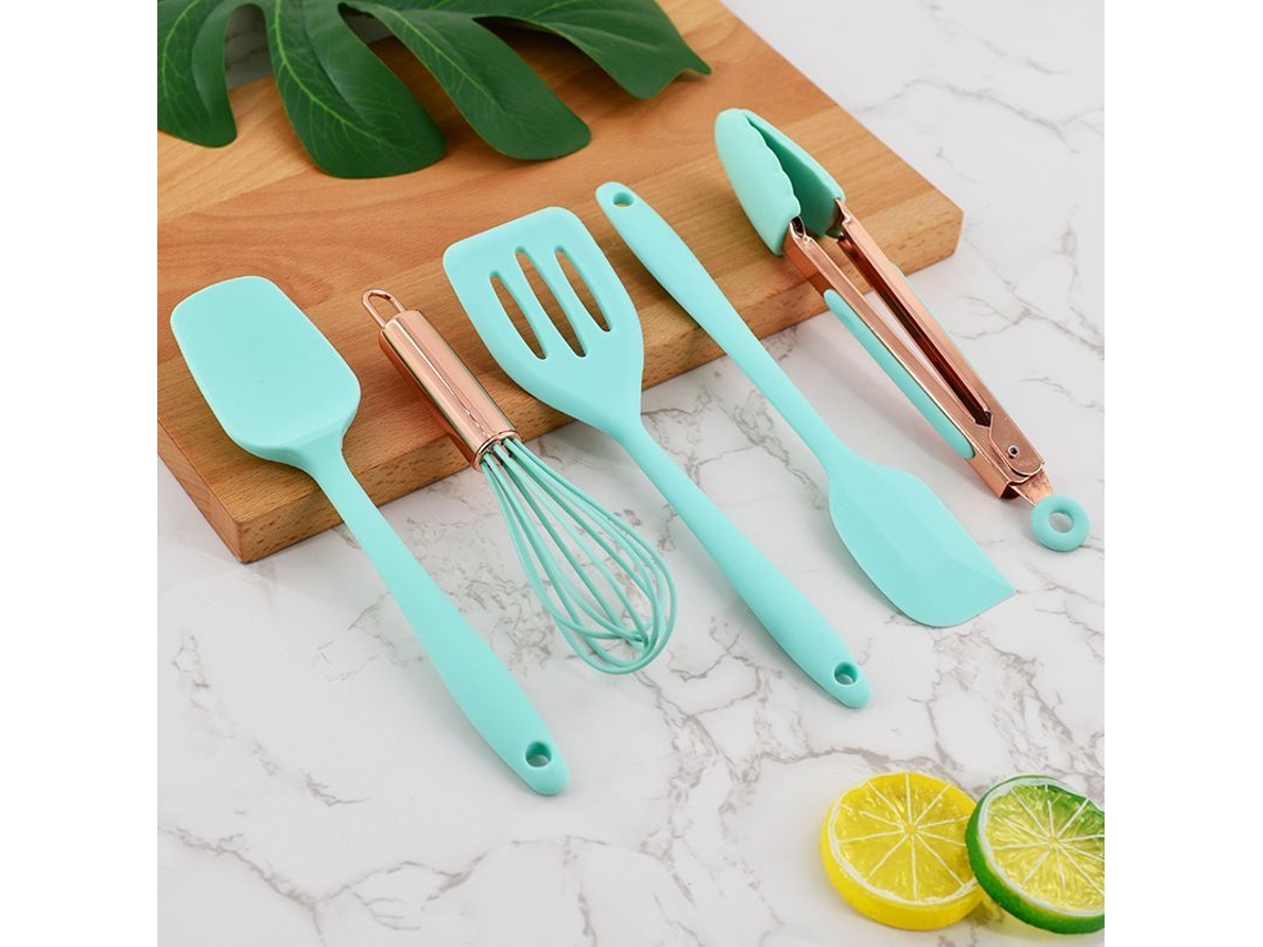 2026-41999-set De 5 Utensilios De Cocina De Silicona Resistente Al Calor Para Hornear, Colador Y Espátulas Antiadherentes (verde)