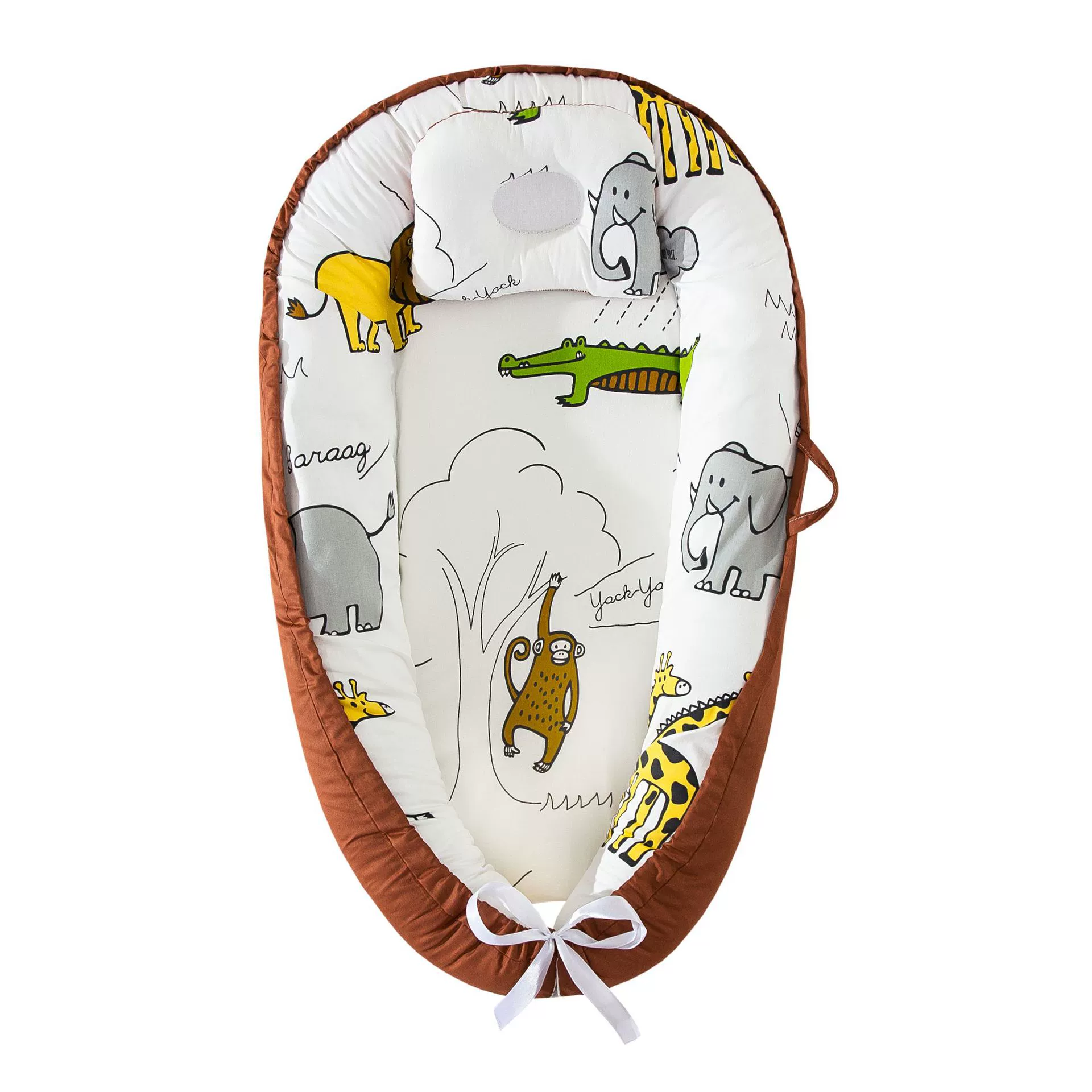 Nido Para Bebé Chrui 0-24 Meses Con Almohada Algodón Suave 85x55cm (marrón Mono)