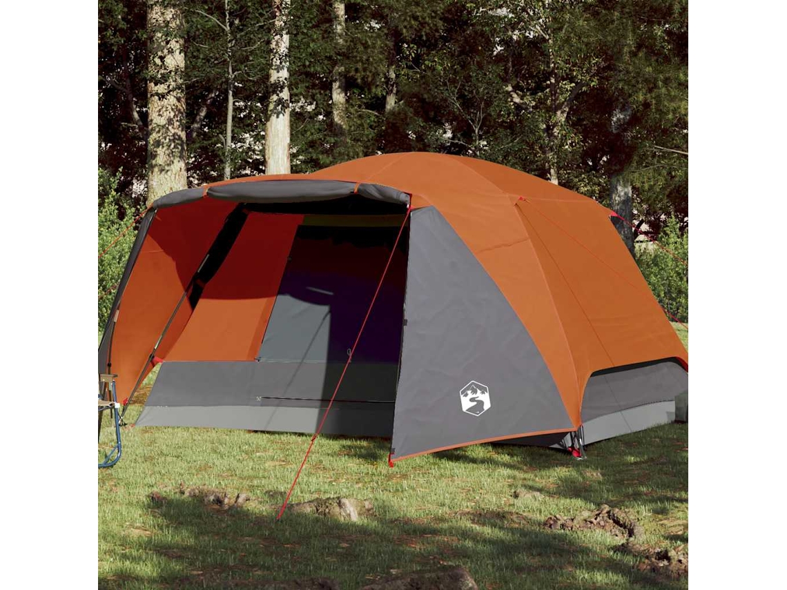 Tienda de campaña con toldo para 4 personas, impermeable, color naranja.