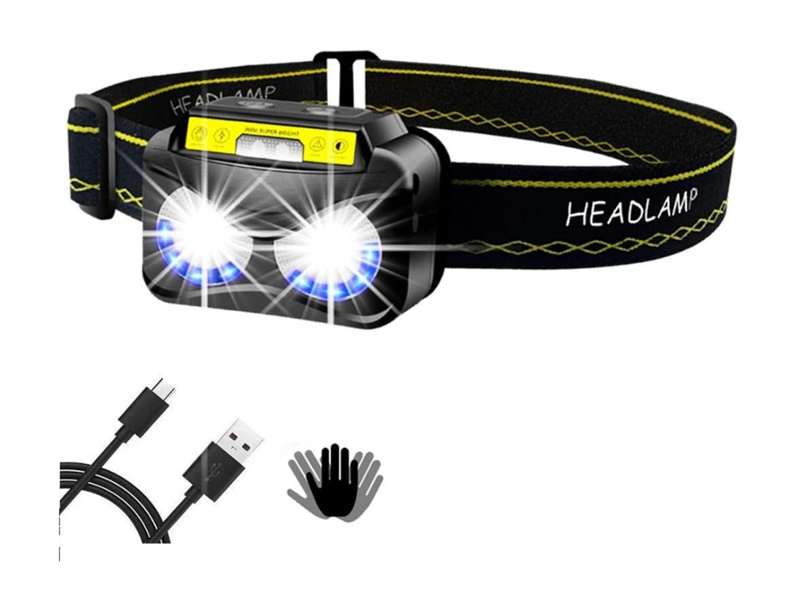 Linterna frontal recargable por USB, portátil, con sensor de movimiento, impermeable, de inducción, Yizhood (negra)