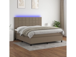 Cama Box Spring Colchón Y Luces Led Tela Gris Taupe 180x200 Cm